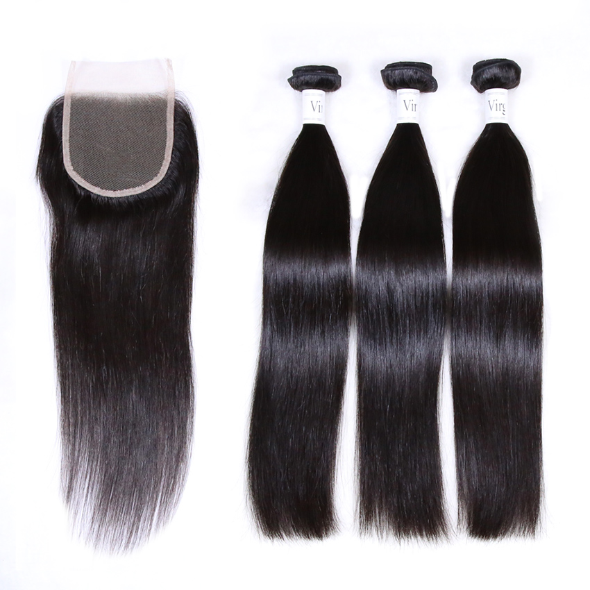 100% Vingin Human Hair Straight 3 Bundles with Closure,3 Bundles + Closure