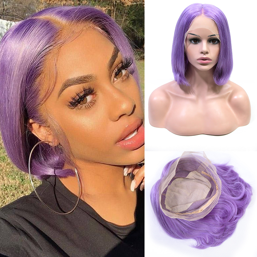 Full Lace Purple Bob Wig 100 Virgin Human Hair For Black Woman