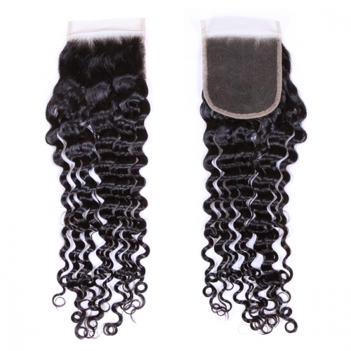 100% Virgin Human Hair 4 x 4  Deep Wave Closure