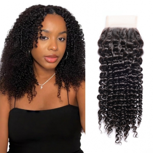FBS Hair Deep Curly 4x4 Transparent Lace Closure 100% Human Hair